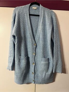 Light Blue Cable-Knit Button-Front Cardigan